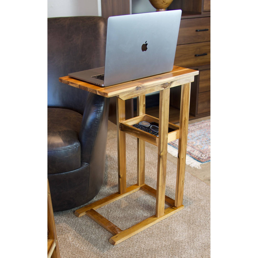 Solid Acacia Wood C Table with Storage Tray - Black Q665592