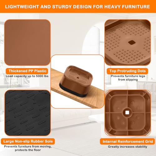 4 Pack Adjustable Black Furniture Risers 1 Inch I4542