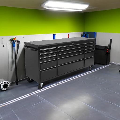 Black 72 in Rolling Tool Chest with Drawers Mobile Tool Cabinet E689
