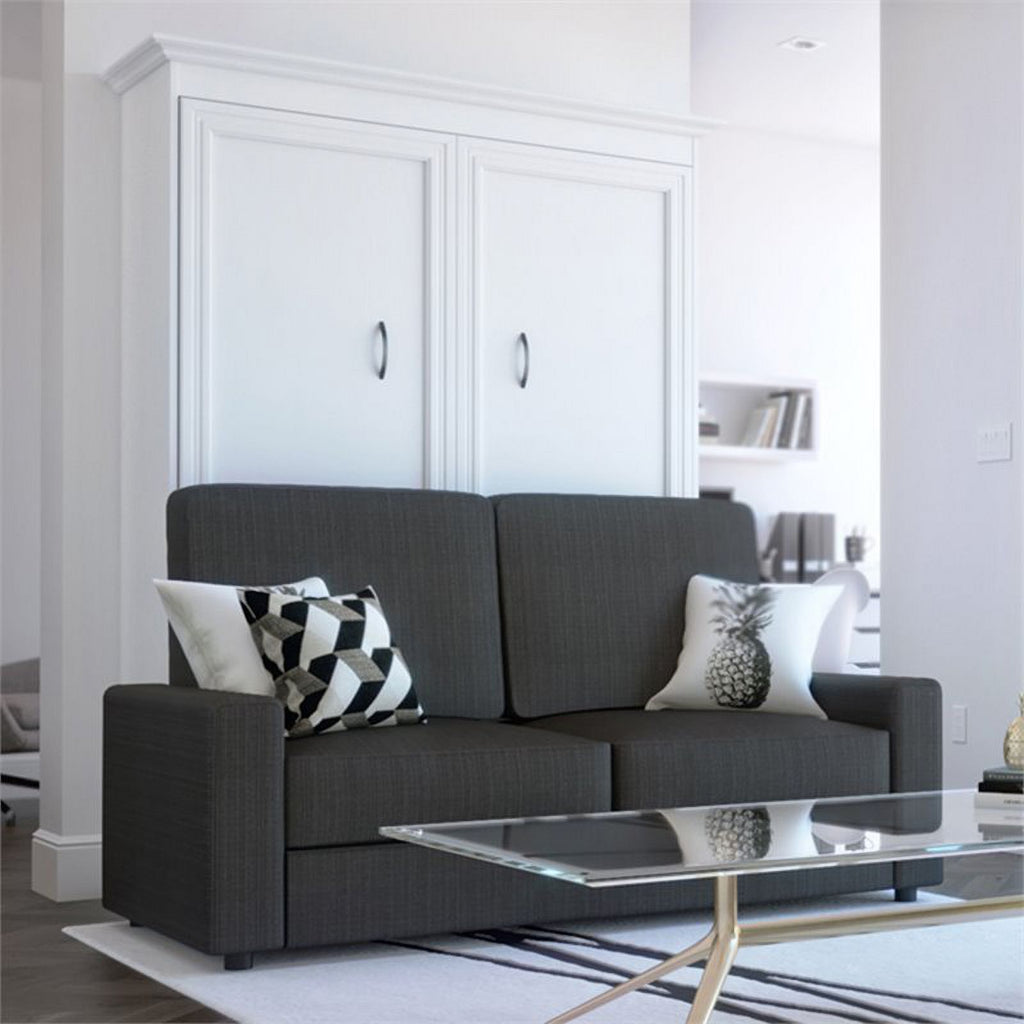 73"W White Gray Wood Full Murphy Bed with Sofa U62784