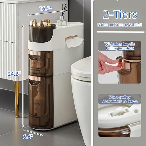 2-Tiers Slim Bathroom Floor Cabinet with Drawers W193469