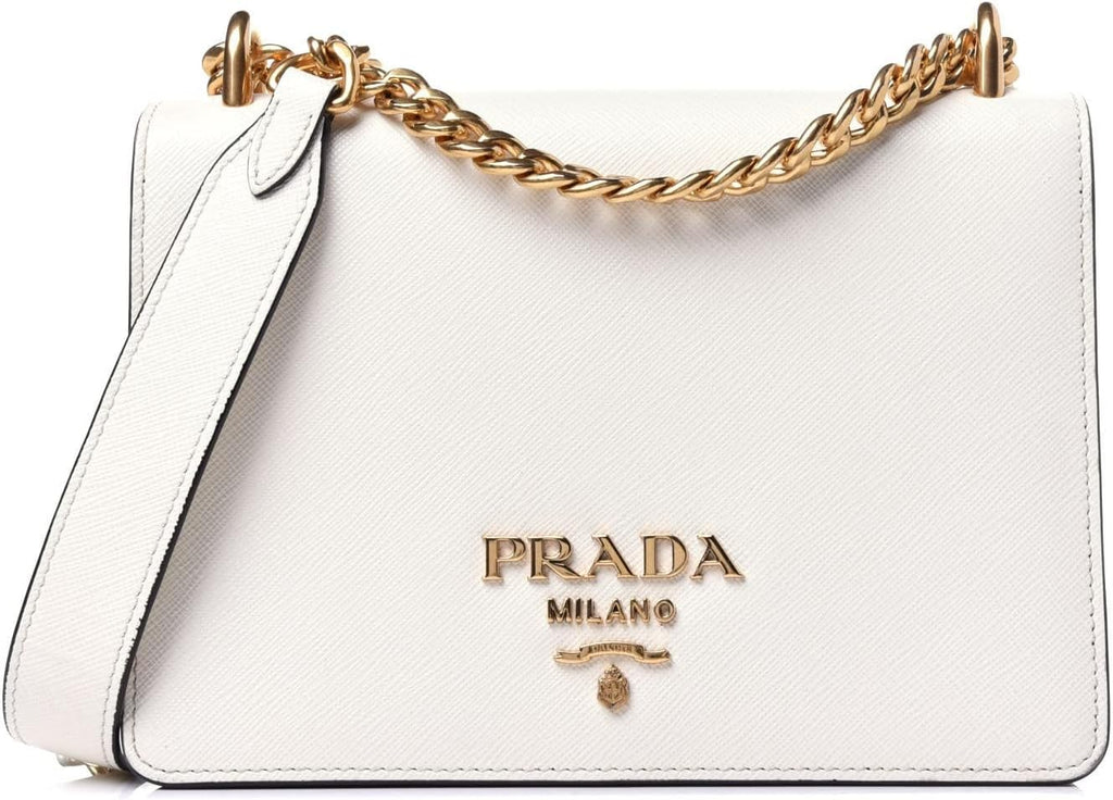 White Black Saffiano Leather Chain Crossbody Bag D271
