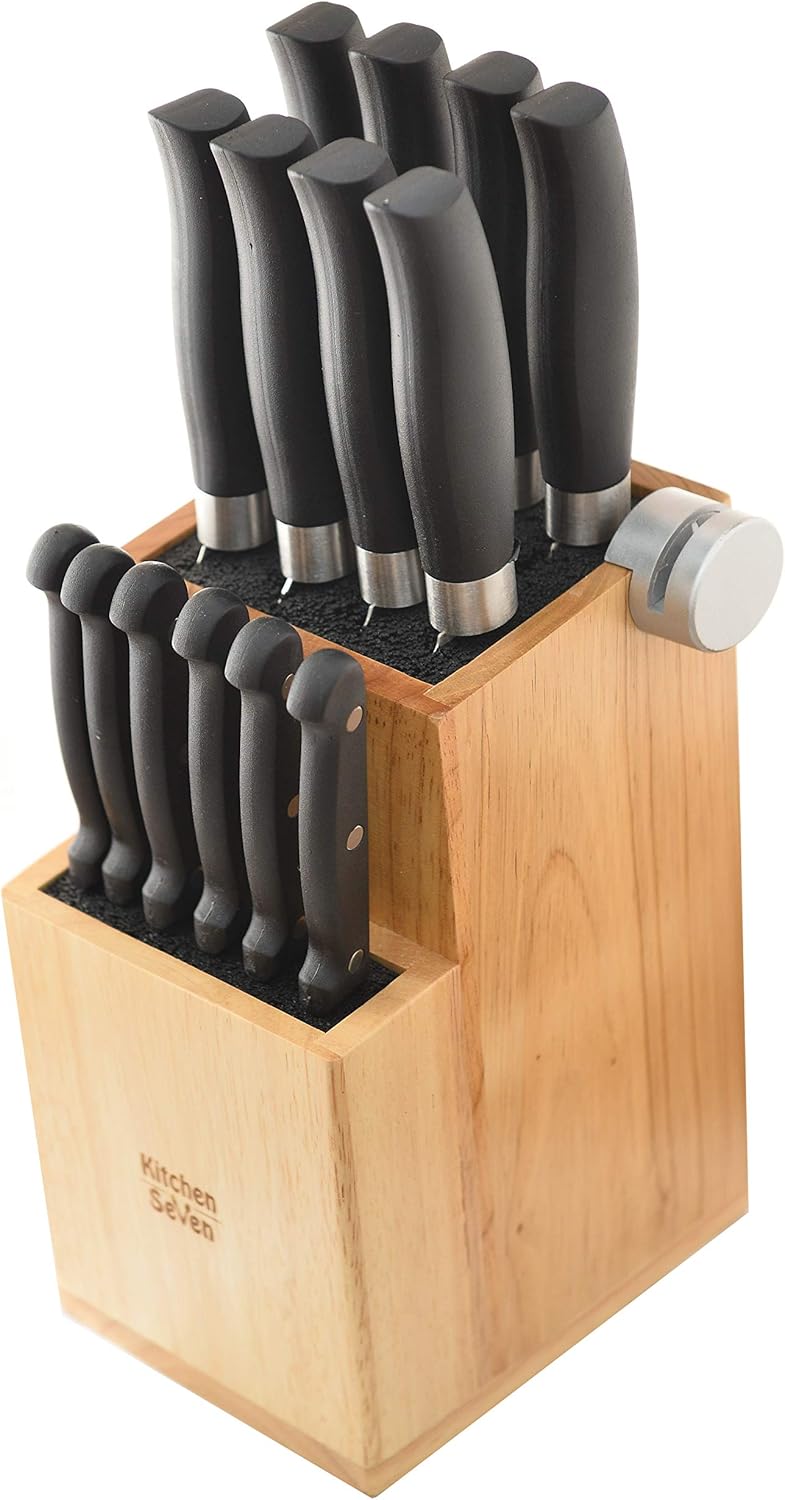 Bamboo 2-Tiered Knife Block with 2 Knife Sharpeners W1157