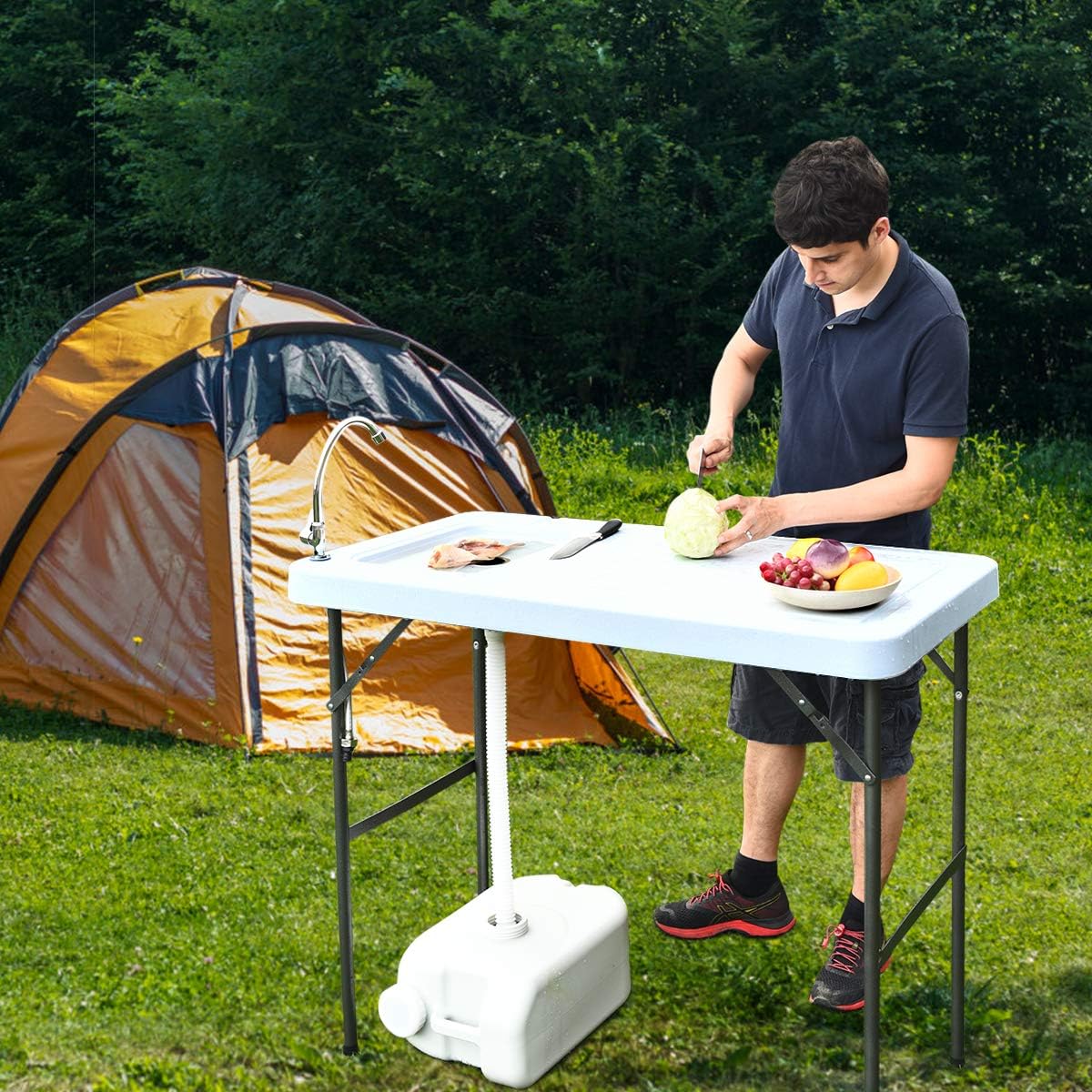 Folding Fish Cleaning Table with Sink and Faucet S63870