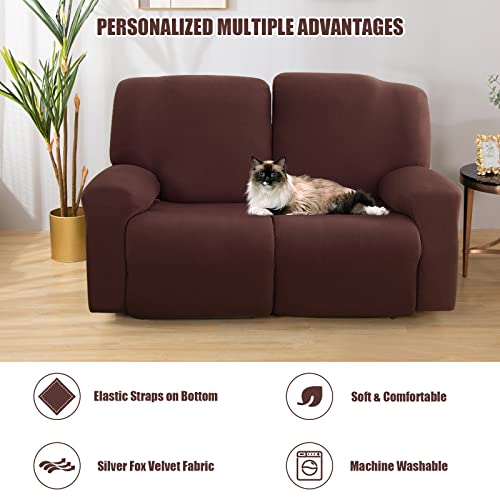 2 Seat Stretch Reclining Loveseat Sofa Cover with Side Pocket P256