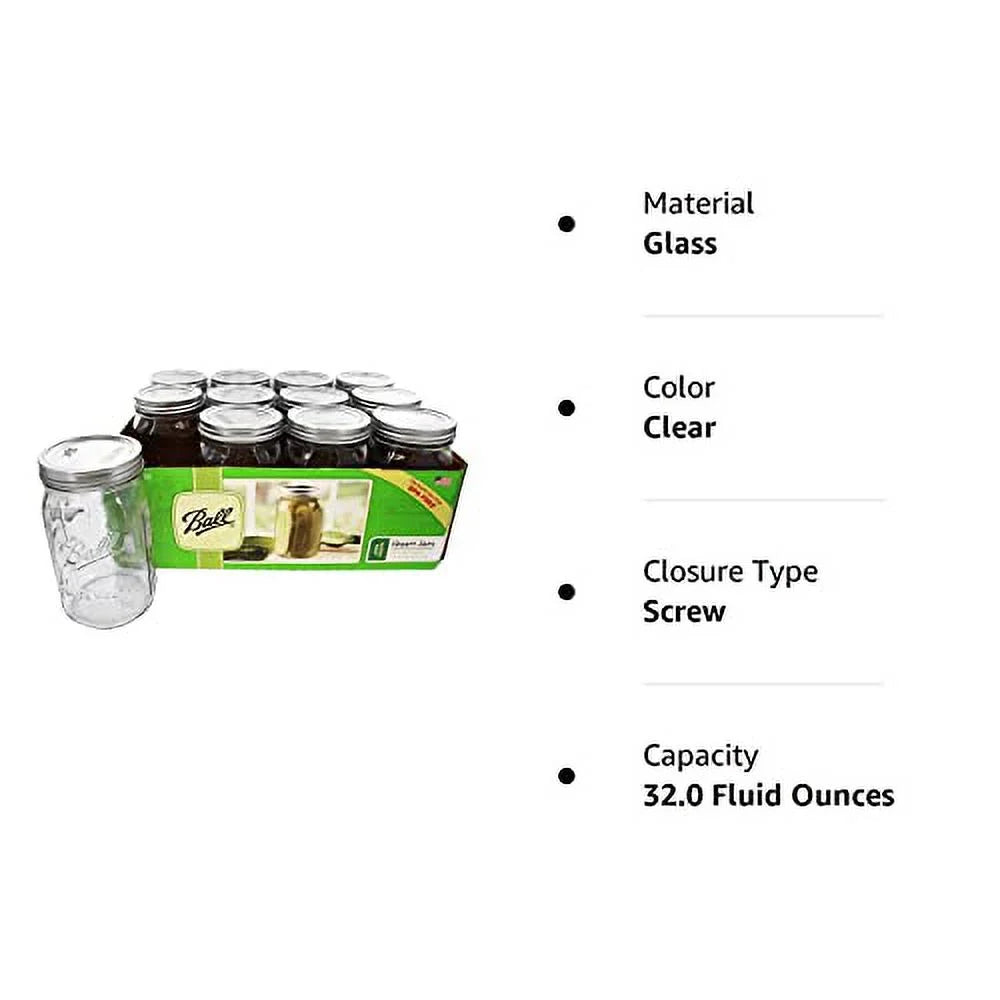 Clear 32 Ounce Quart Jar Set of 12 J592