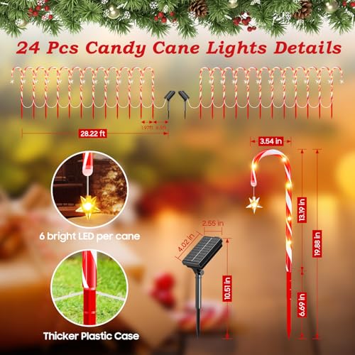 24 Pack Solar Candy Cane Lights Outdoor Christmas Decorations B477659