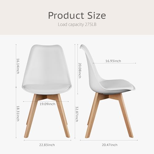 White PU Leather Dining Chairs Set of 4 with Wood Legs J266902