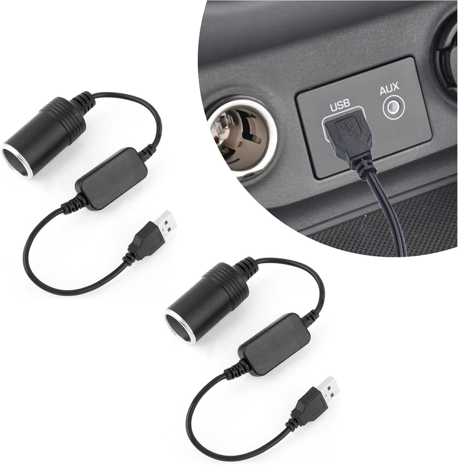 2PCS USB to Cigarette Lighter Adapter 12V F865