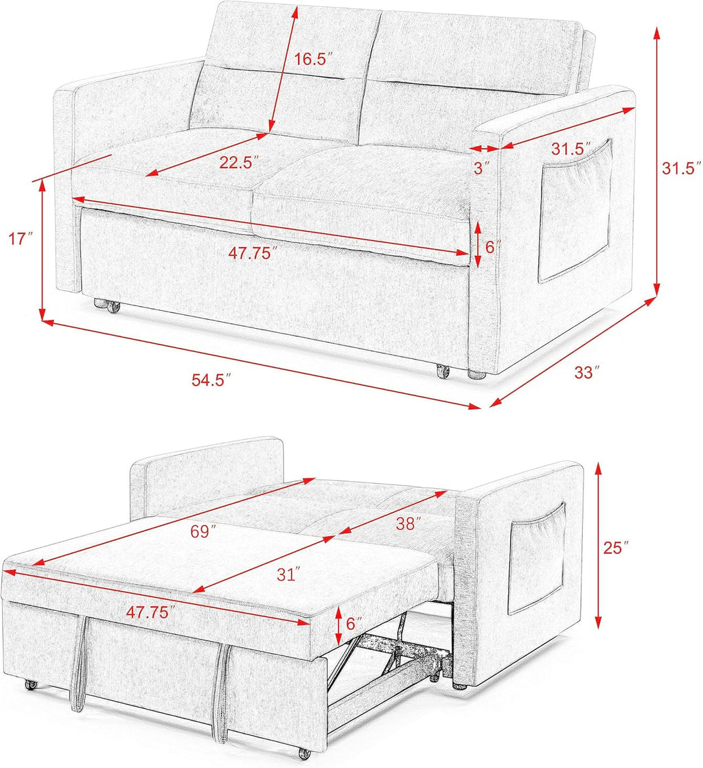 Blue 54.5" Convertible Sofa Bed W354040
