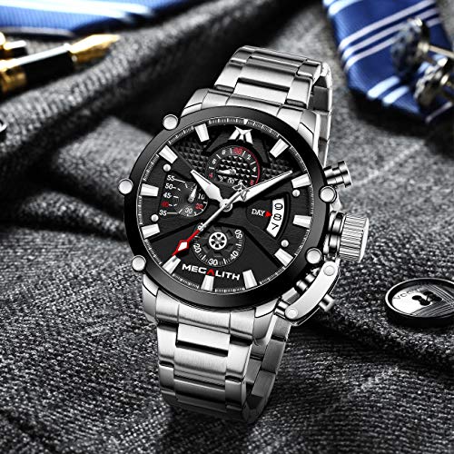 45mm Stainless Steel Chronograph Waterproof Analog Quartz Date Heavy Duty Men's Watch L348