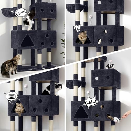 81-inch Tall Dark Grey Cat Tower with 3 Cat Condos and 8 Scratching Posts G483654