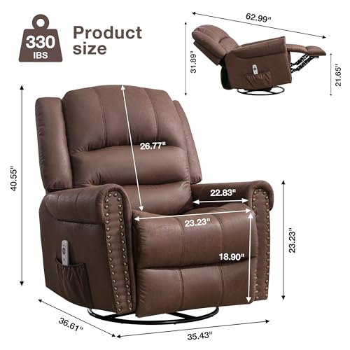 Brown Leather Swivel Rocker Recliner with Massage & Heating O920