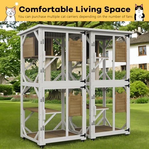 White Cat House Catio Outdoor Enclosure with Waterproof Roof on Wheels U68894