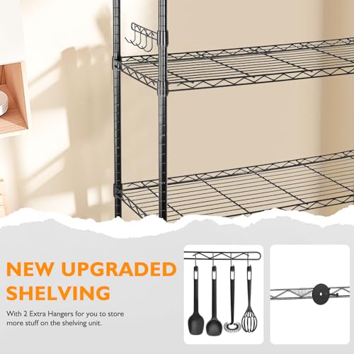Black 6 Tier Adjustable Metal Wire Shelving Rack with Wheels A54235