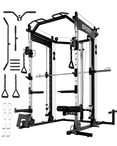 Smith Machine Squat Rack Power Cage Cable Crossover System LAT Pulldown Machine Z628945