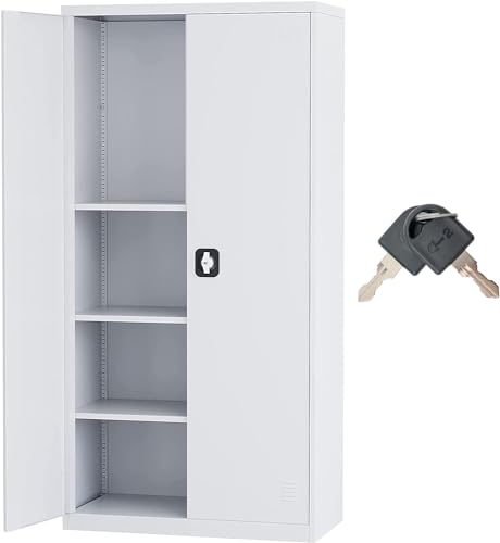 Black 72" Tall Steel Storage Cabinet with 2 Lockable Doors and Adjustable Shelves S8688