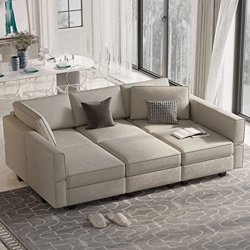 Modular Velvet Sectional Sofa with Chaise Lounge Storage Chaise Bed Couch Grey P6855