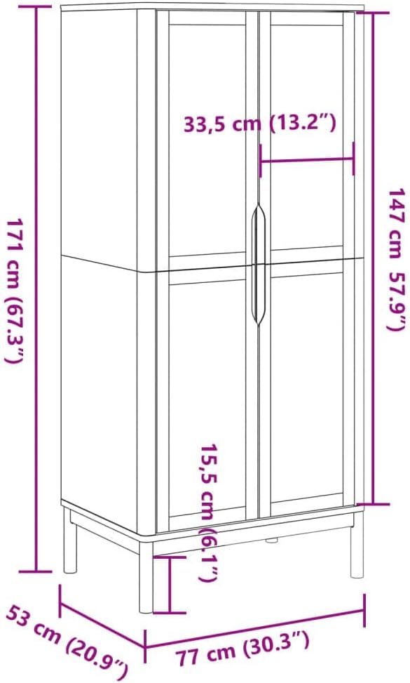 Solid Pine Wood Wax Brown Wardrobe M4373
