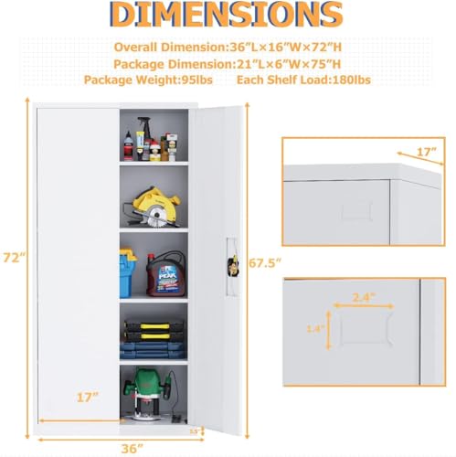 Black 72" Tall Steel Storage Cabinet with 2 Lockable Doors and Adjustable Shelves S8688