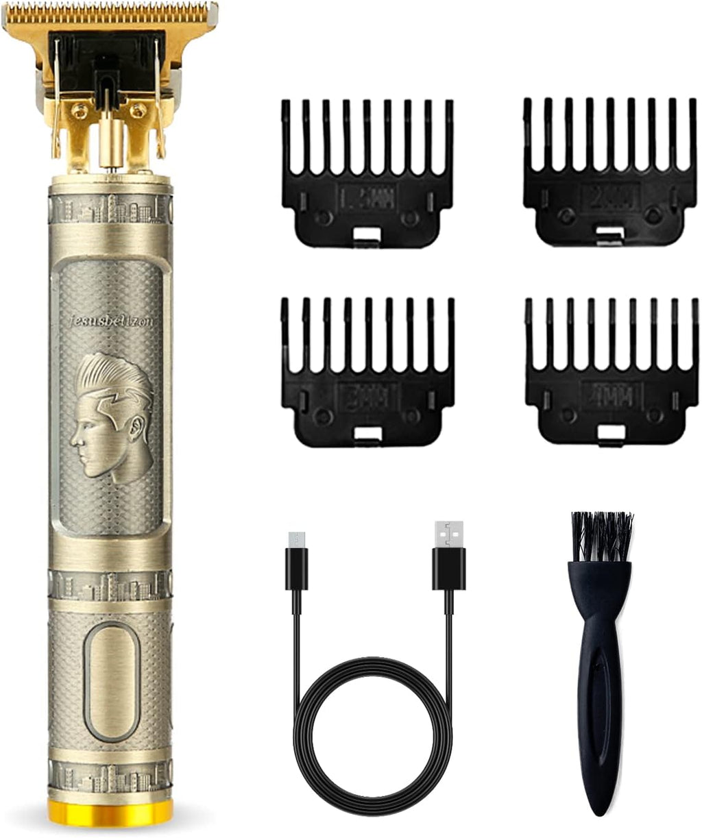 Cordless Hair & Beard Trimmer with 4 Guide Combs, Rechargeable T-Blade Hair Clippers, Bronze Y770953
