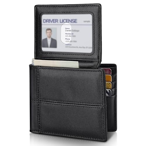 Genuine Leather Bifold RFID Blocking Wallet with 12-13 Card Holders B306