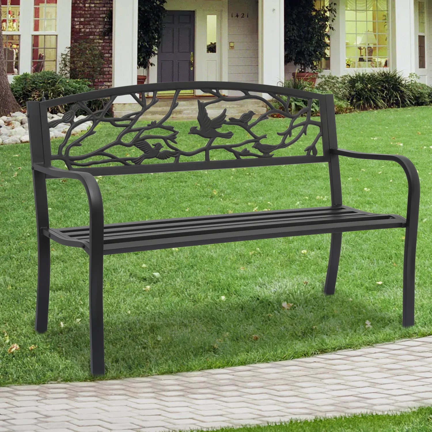 Black Cast Iron Patio Bench Q616