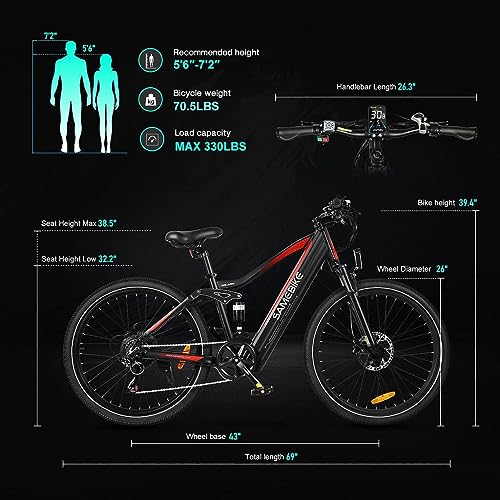 Electric Bike 750W 28MPH Full Suspension 26 inch Ebike 48V 14Ah Battery 7 Speed Electric Bicycle with LCD Color Display I185768
