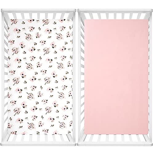 2 Pack Fitted Crib Sheet Set, 100% Solid Standard Natural Cotton, Standard 28”x 52”, White & Charcoal Gray K69761