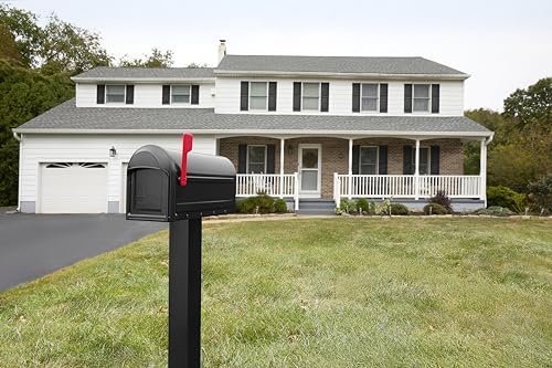 Galvanized Steel Post Mount Mailbox, Black, Large Capacity H573474