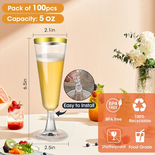 40 Pcs Gold Glitter Plastic Champagne Flutes P591