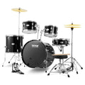 Black 5-Piece Drum Set with Bass, Toms, Snare, Floor, Stands, Cymbal, Hi-Hat Pedal and Drumsticks S409016
