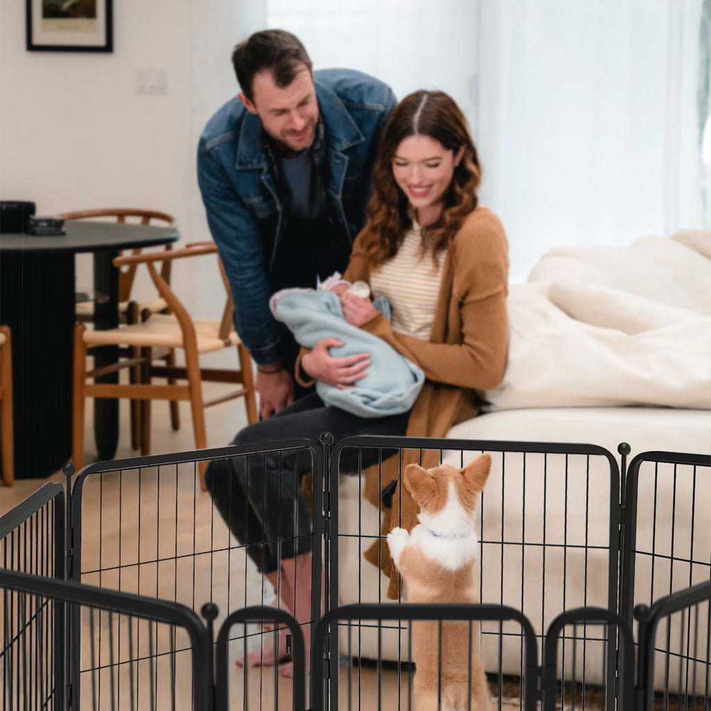 8 Panel 32" Height Dog Playpen with Silicone Foot Pads and Muffler Tubes Q874