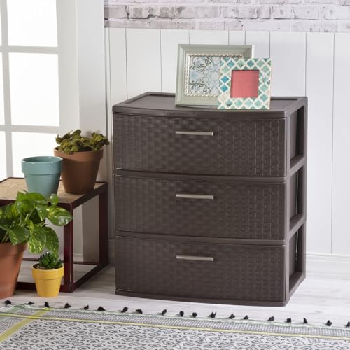 Espresso 3 Drawer Plastic Weave Storage Tower R4963
