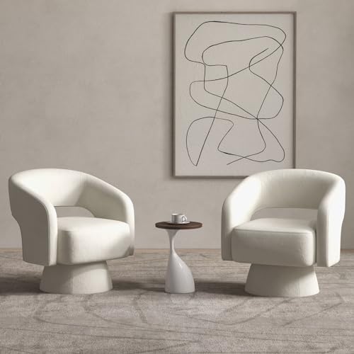 Beige Velvet Swivel Barrel Chair Set of 2 Y393