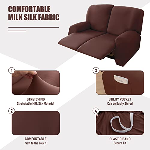 2 Seat Stretch Reclining Loveseat Sofa Cover with Side Pocket P256