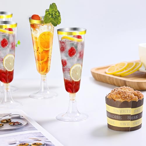 40 Pcs Gold Glitter Plastic Champagne Flutes P591