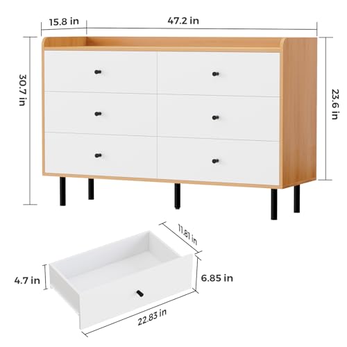 White 6 Drawer Wood Dresser with Black Knobs S632334