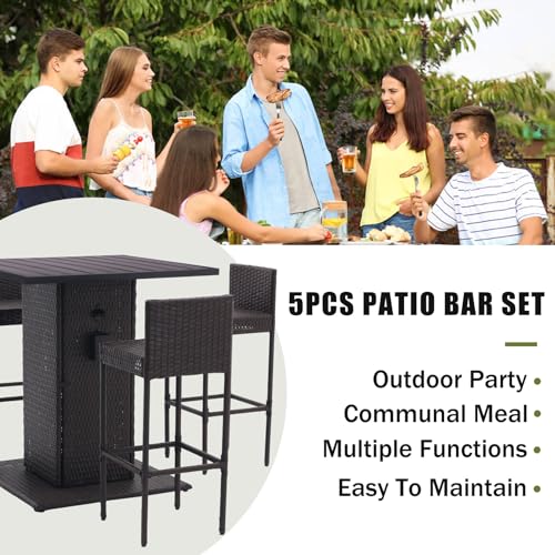 5-Piece Outdoor Wicker Bar Set with 4 Stools (Grey) Y697
