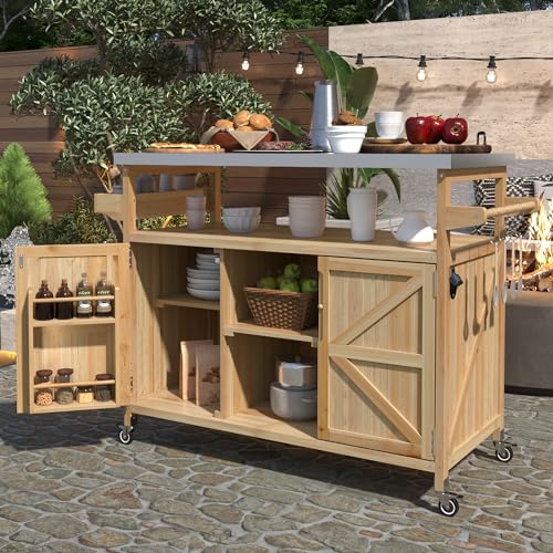White Farmhouse Kitchen Island with Power Outlet, Drop Leaf, Spice Rack, Drawer, Rolling Cart on Wheels O444