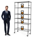 Black 6 Tier Adjustable Metal Wire Shelving Rack with Wheels A54235