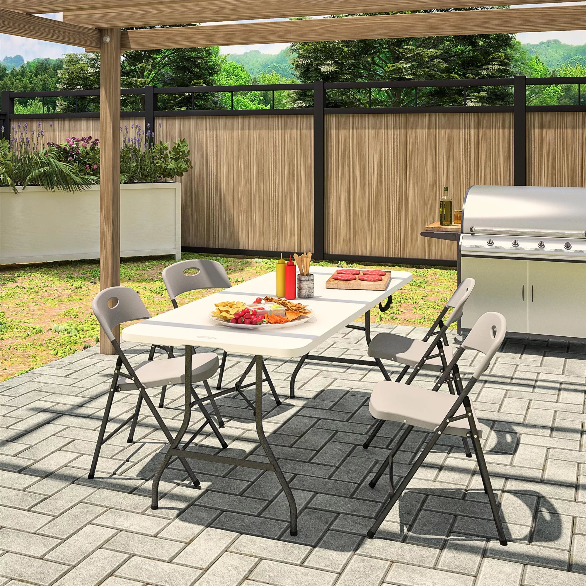 Gray 4-Pack Solid Resin Plastic Folding Chair Y2398