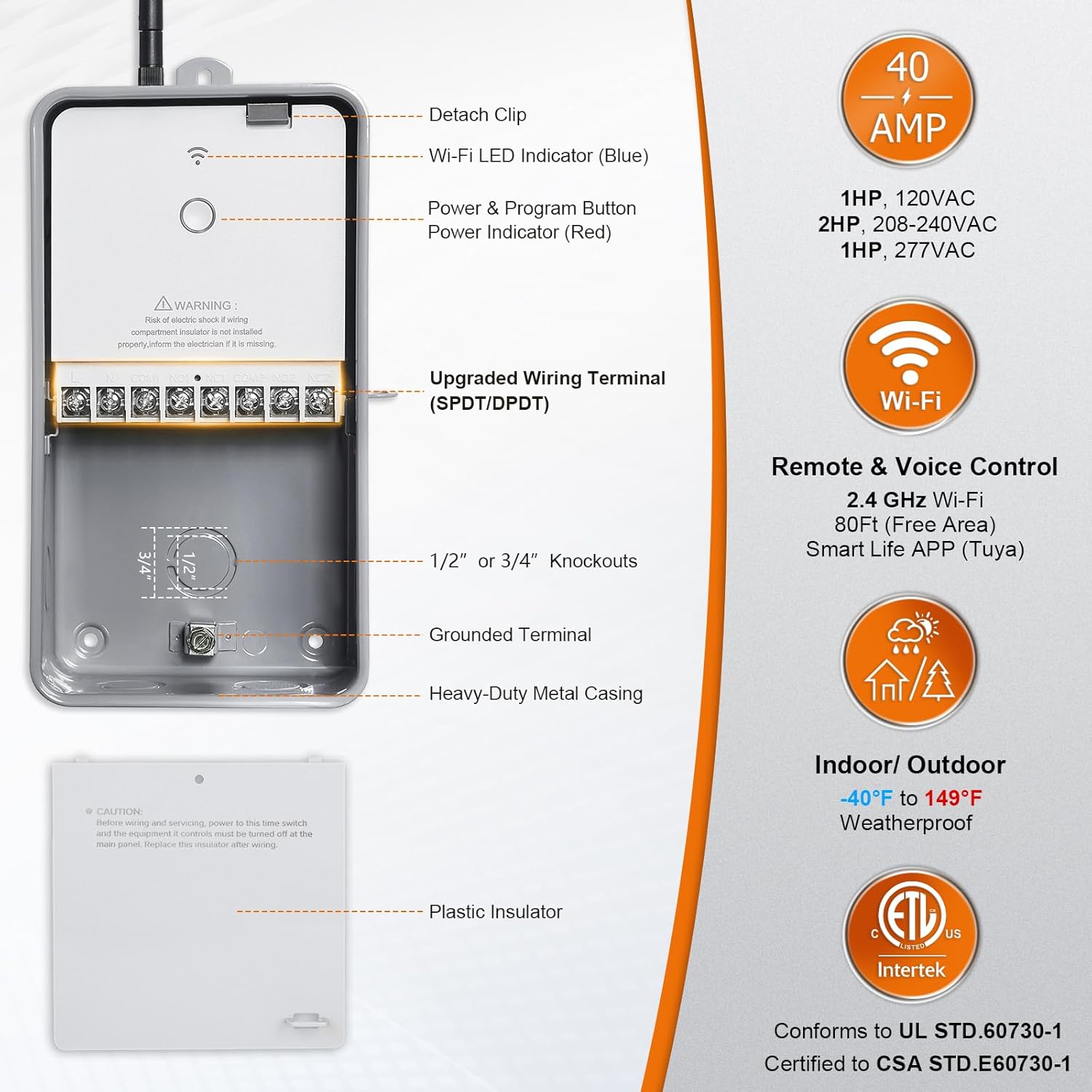 WiFi Smart Pool Timer, 40 AMP, Outdoor Heavy Duty Metal Casing J644138