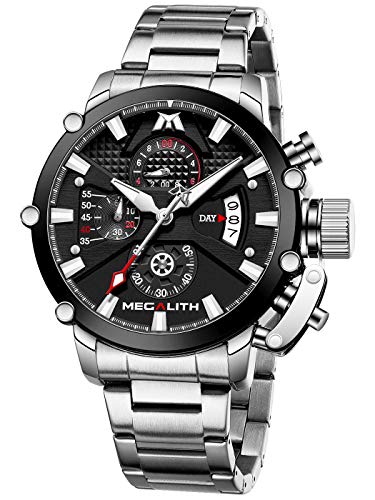 45mm Stainless Steel Chronograph Waterproof Analog Quartz Date Heavy Duty Men's Watch L348