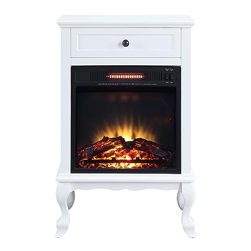 White Electric Fireplace with Mantel and Storage Drawer H868224