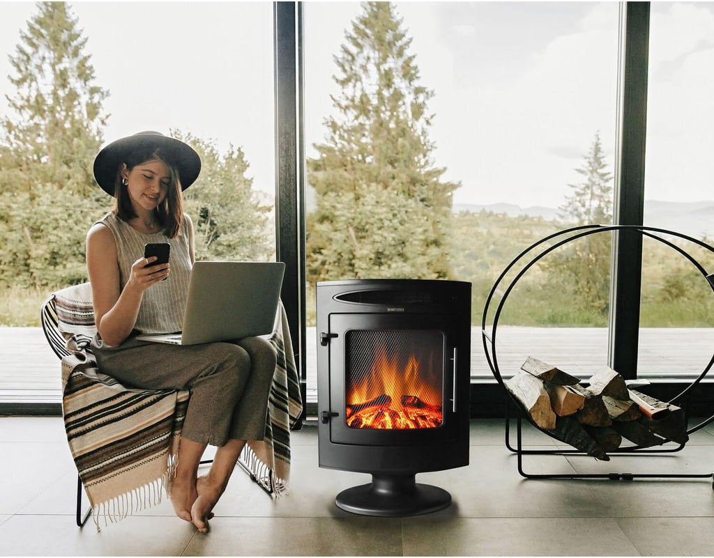 Black Steel Freestanding Electric Fireplace Q4934