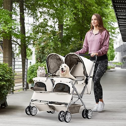 Gray Foldable Double Pet Stroller I822