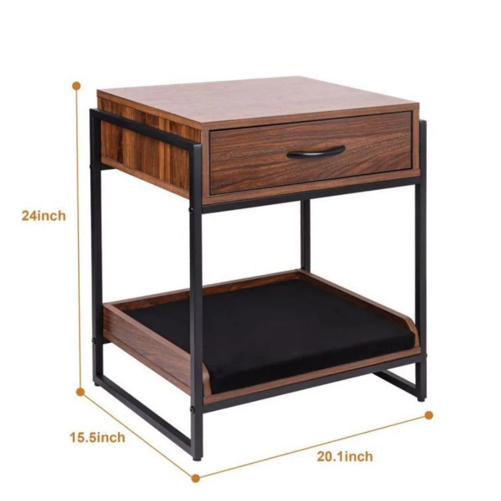 Brown End Table with Storage Drawer and Cat Resting Seat F810833