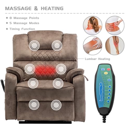 Brown Velvet Oversized Power Lift Recliner Chair with Massage Heat L209