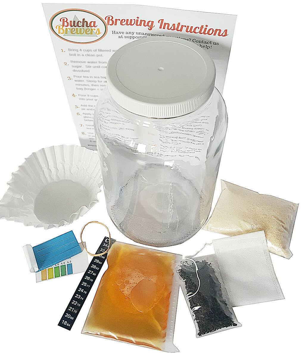 Kombucha Starter Kit with SCOBY, Starter Tea, Organic Sugar, Gallon Glass Jar with Lid T12499